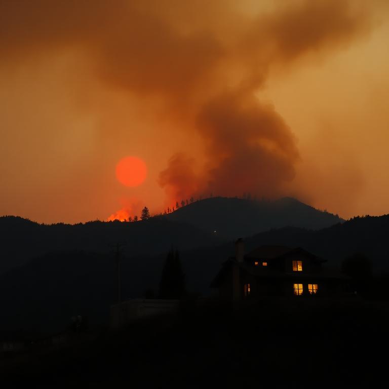 Wildfire burning on a hillside above California homes — CA FAIR Plan coverage